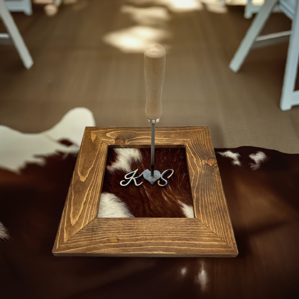 Cowhide Wedding Frame and Custom Heart Branding Iron