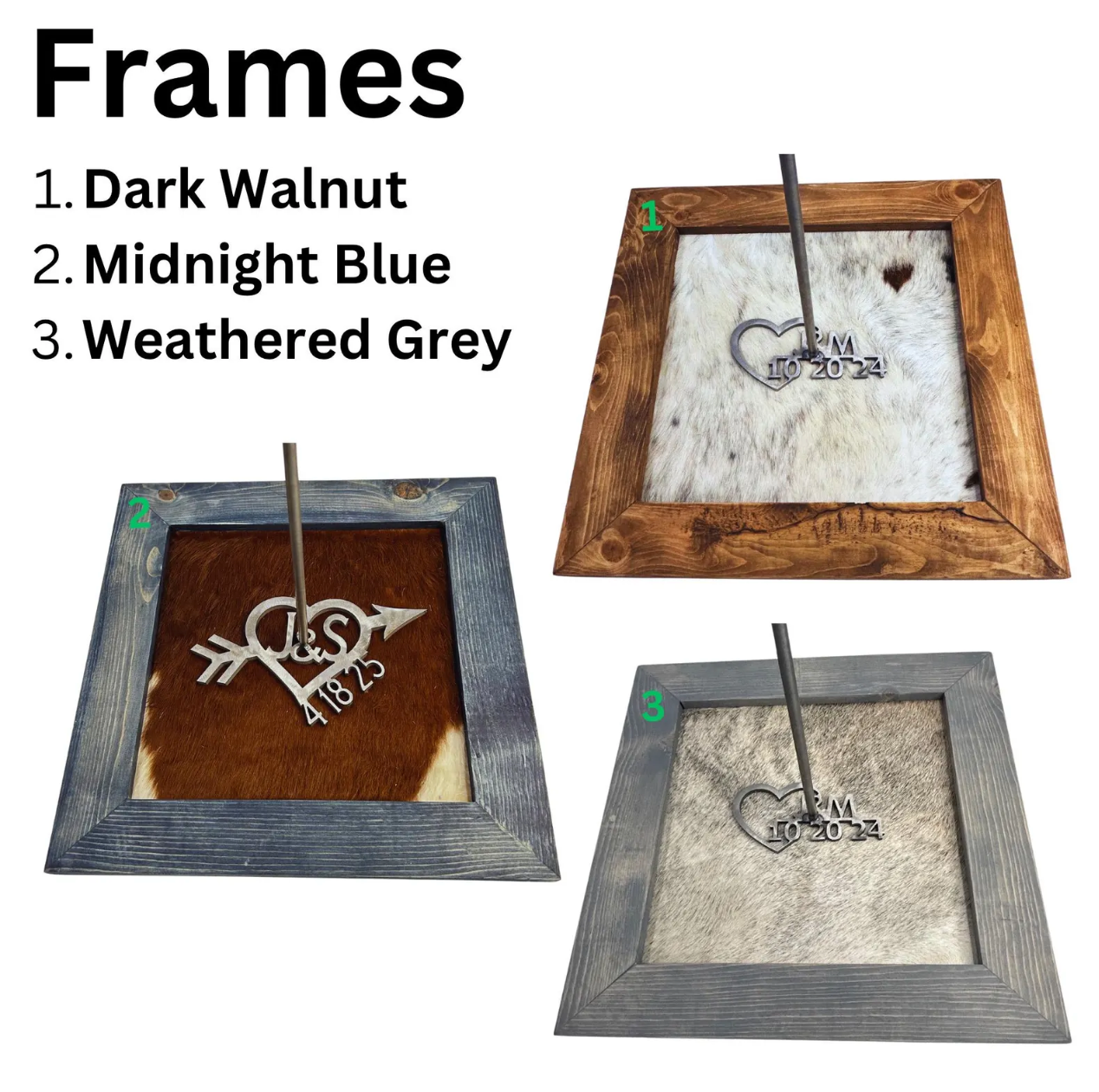 cowhide wedding frame color samples