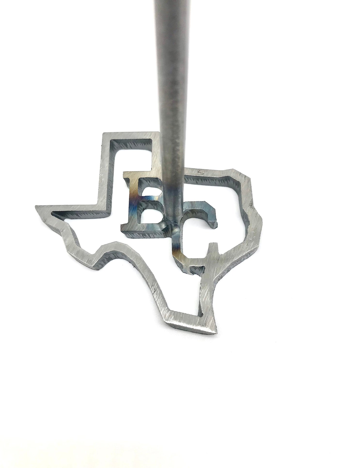 Custom Texas Bebeque Branding Iron with 2 Letters - close up view with initials