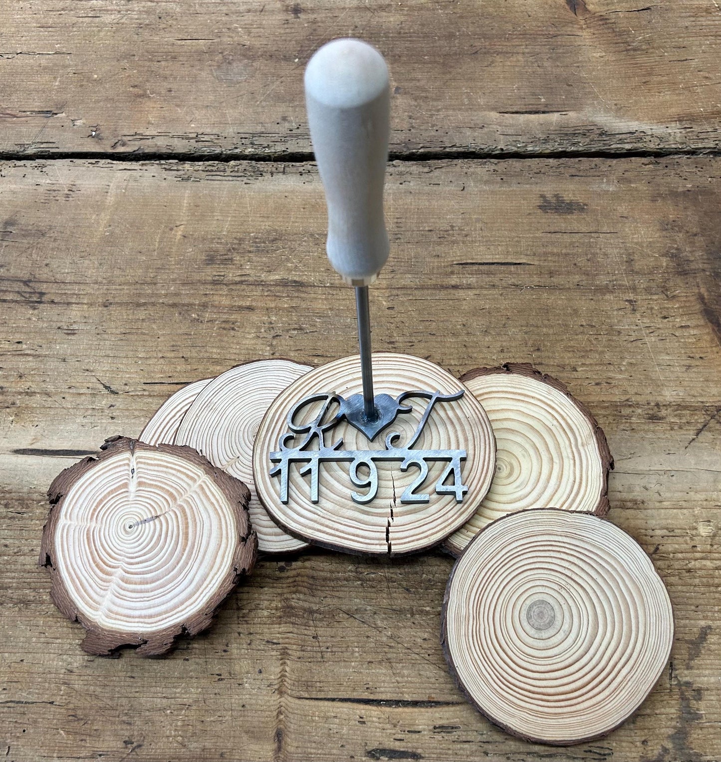 Personalized Wedding Branding Iron with Heart, Initials, and Date