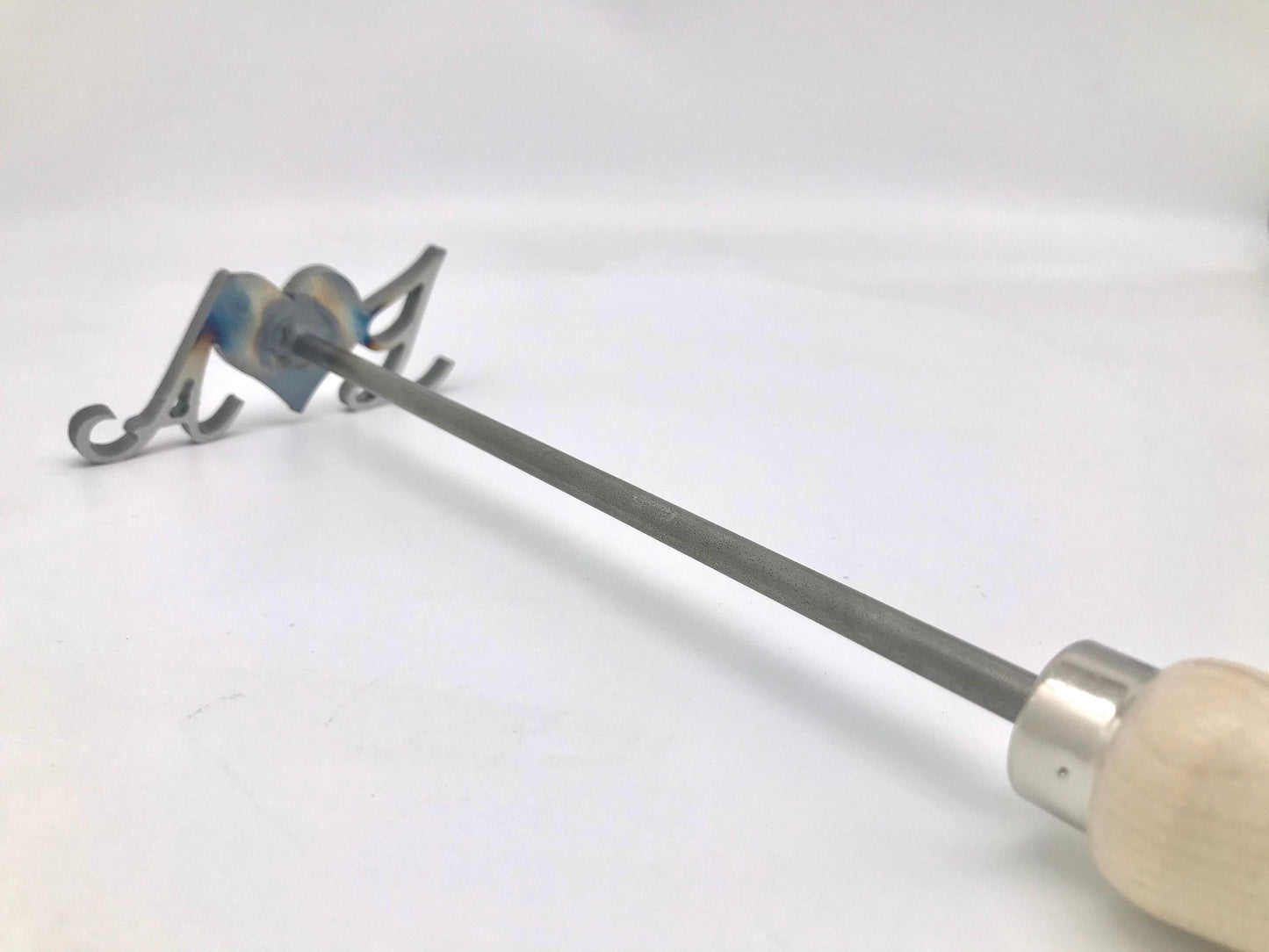 First Initials Branding Iron with heart. First initial with a heart in the center and then the last initial. 12" long. For anniversaries, weddings, and BBQ