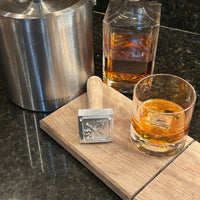 Custom Ice Stamp with ice cube in bourbon