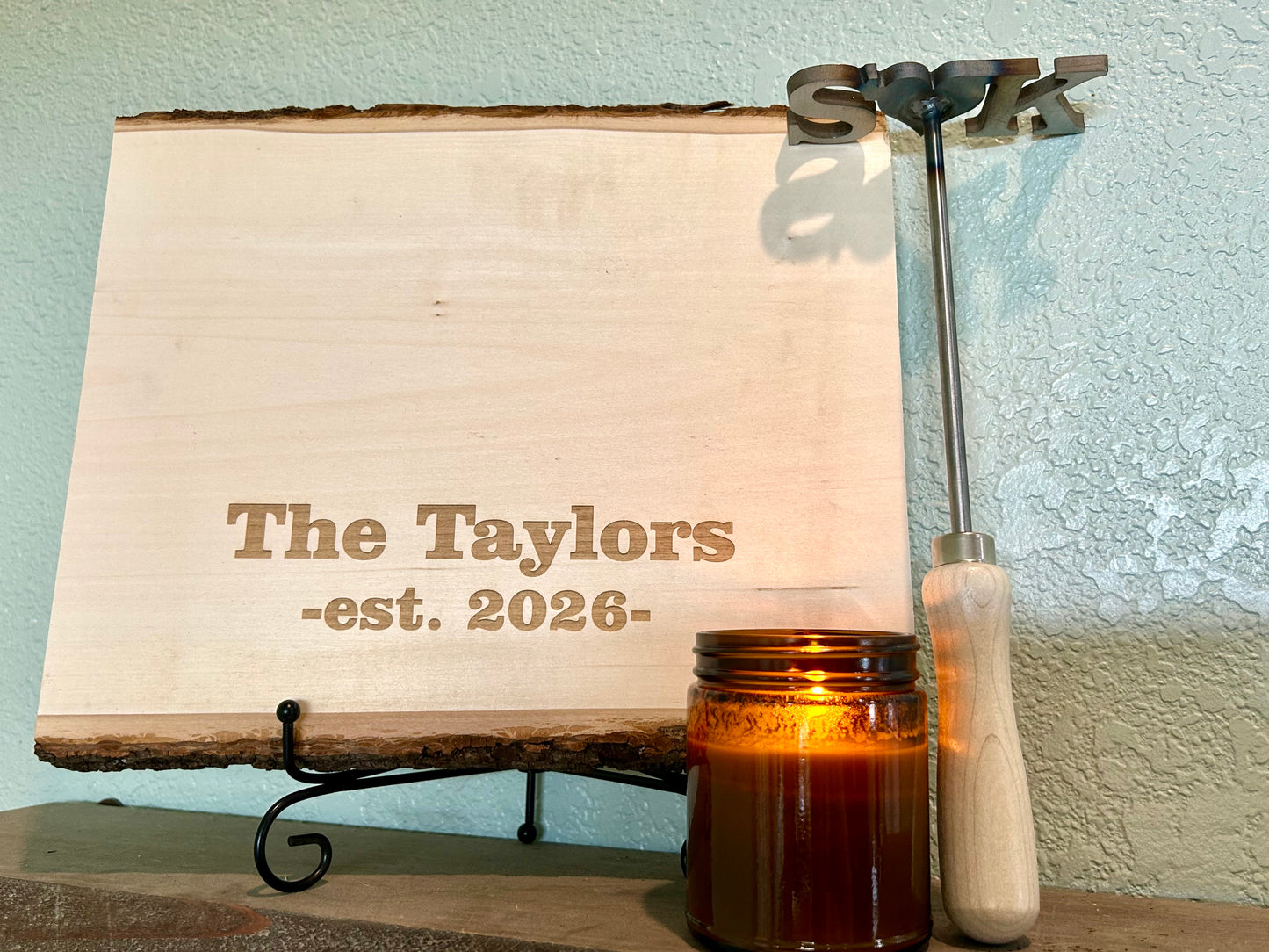 Wedding Unity Branding Iron with Personalized Wood Slice | Custom Last Name Branding Iron | Rustic Wedding Gift | Established Sign