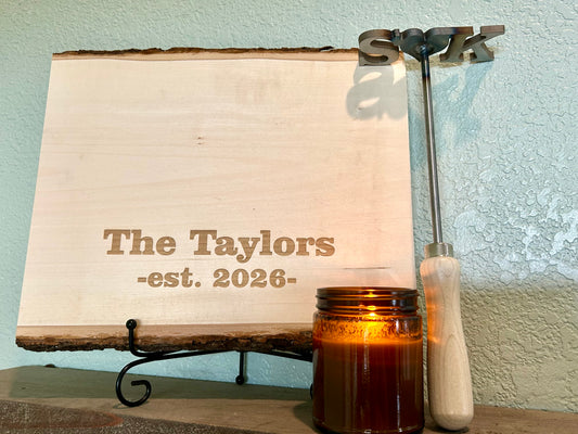 Wedding Unity Branding Iron with Personalized Wood Slice | Custom Last Name Branding Iron | Rustic Wedding Gift | Established Sign